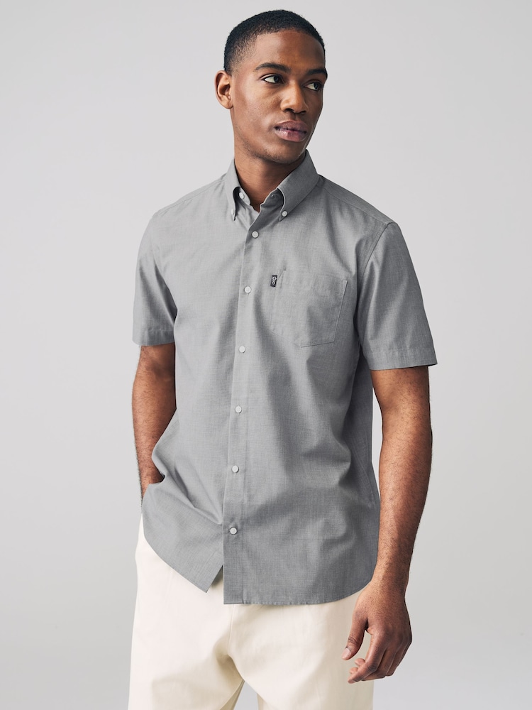 Sage Green Madras Check /Grey Marl Regular Fit Easy Iron Short Sleeve Oxford Shirts 2 Pack - Image 2 of 8