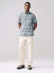 Sage Green Madras Check /Grey Marl Regular Fit Easy Iron Short Sleeve Oxford Shirts 2 Pack - Image 4 of 8