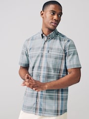 Sage Green Madras Check /Grey Marl Regular Fit Easy Iron Short Sleeve Oxford Shirts 2 Pack - Image 5 of 8