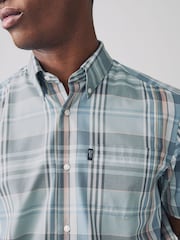Sage Green Madras Check /Grey Marl Regular Fit Easy Iron Short Sleeve Oxford Shirts 2 Pack - Image 6 of 8