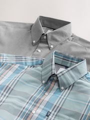 Sage Green Madras Check /Grey Marl Regular Fit Easy Iron Short Sleeve Oxford Shirts 2 Pack - Image 7 of 8
