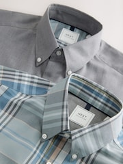 Sage Green Madras Check /Grey Marl Regular Fit Easy Iron Short Sleeve Oxford Shirts 2 Pack - Image 8 of 8