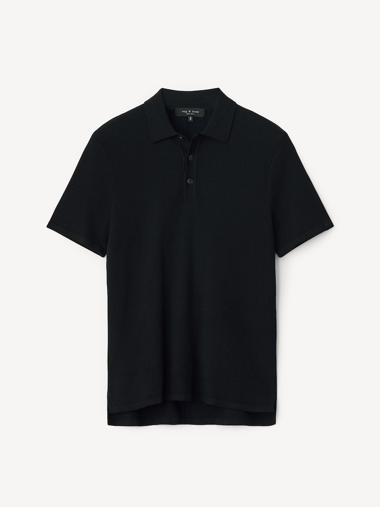 Rag & Bone Black Harvey Knit Polo Shirt - Image 6 of 6