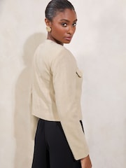 Lipsy Neutral Cream Petite Collarless Jacket With a Touch of Linen - Image 4 of 4