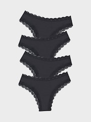 Stripe & Stare Brazilian Black Knickers 4 Pack - Image 1 of 7