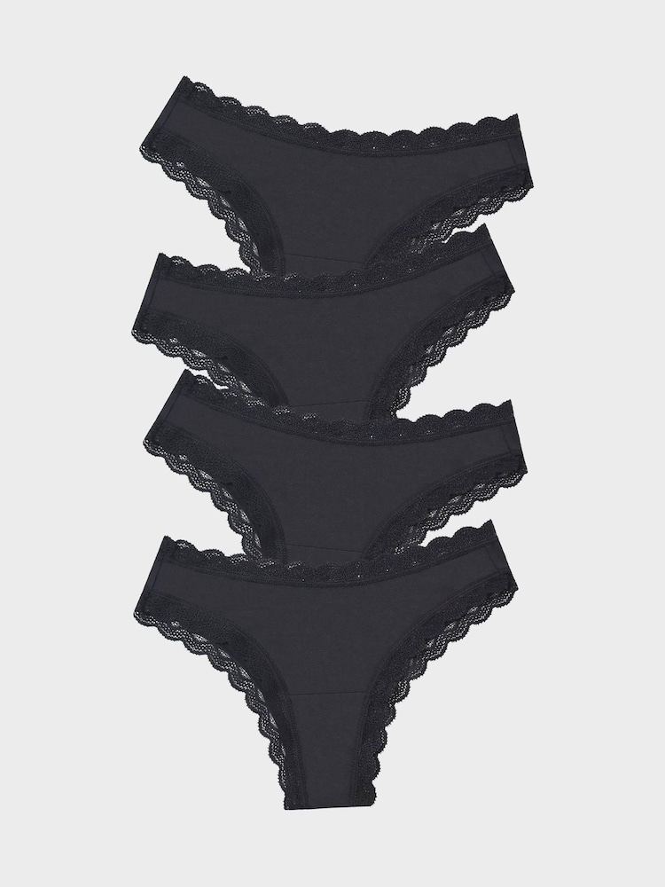 Stripe & Stare Brazilian Black Knickers 4 Pack - Image 1 of 7