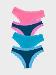 Stripe & Stare Midnight Neon Pink and Blue Brazilian Knickers 4 Pack - Image 1 of 7