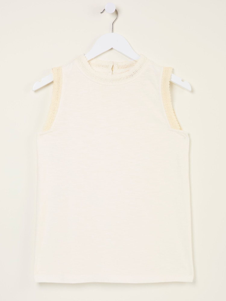 FatFace Isla White Lace Jersey Tank Top - Image 5 of 5