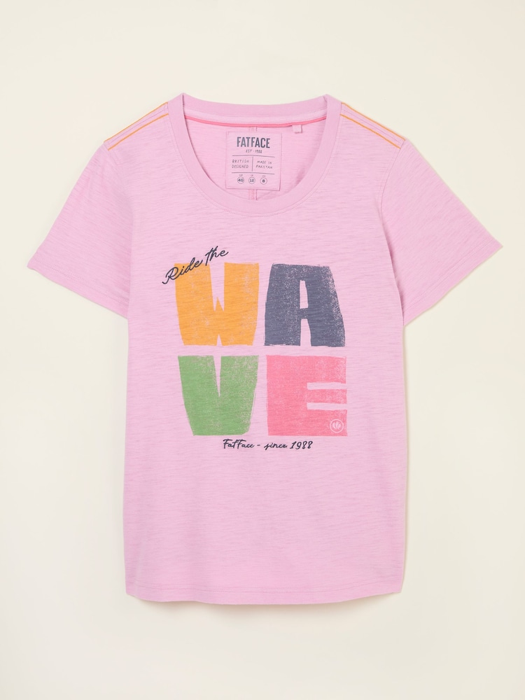 FatFace Light Pink Ride The Wave Graphic T Shirt - Image 5 of 5