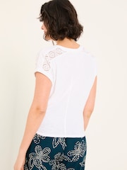 FatFace White Lace Tie Front T Shirt - Image 2 of 10