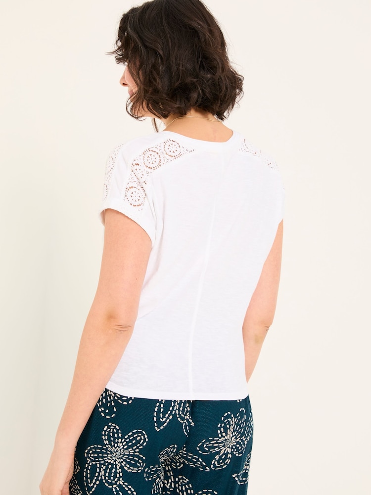 FatFace White Lace Tie Front T Shirt - Image 2 of 10