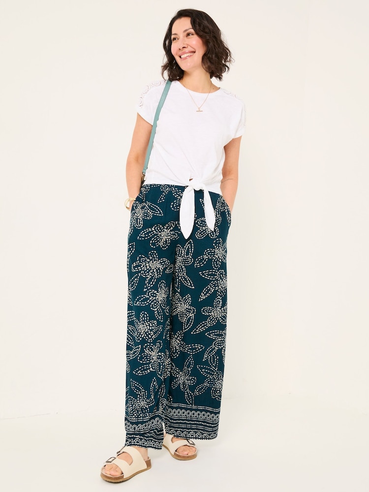 FatFace White Lace Tie Front T Shirt - Image 3 of 10