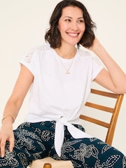 FatFace White Lace Tie Front T Shirt - Image 4 of 10