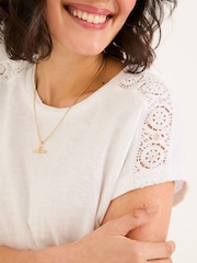 FatFace White Lace Tie Front T Shirt - Image 5 of 10