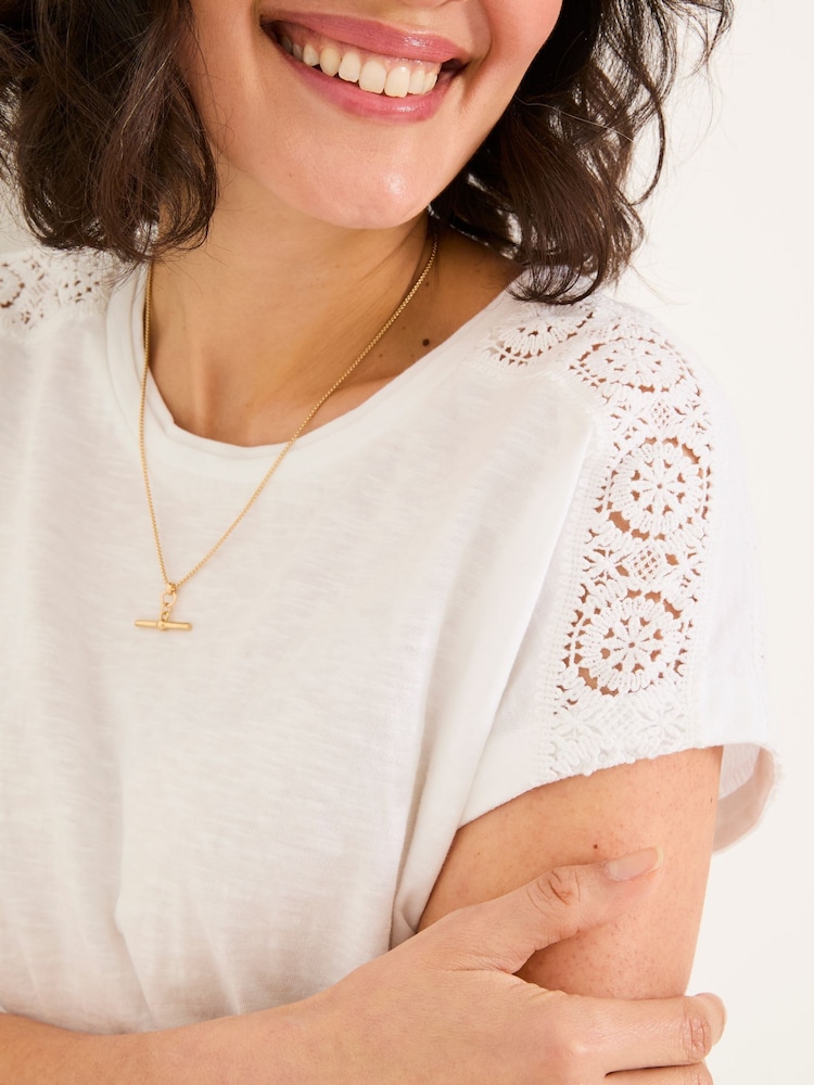 FatFace White Lace Tie Front T Shirt - Image 5 of 10