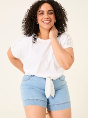 FatFace White Lace Tie Front T Shirt - Image 7 of 10