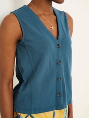 FatFace Joni Dark Teal Blue Jersey Waistcoat - Image 4 of 5