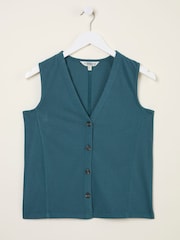 FatFace Joni Dark Teal Blue Jersey Waistcoat - Image 5 of 5