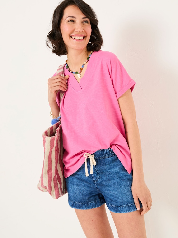 ורוד - FatFace 100% Organic Cotton V-Neck T-Shirt - Image 1 of 5