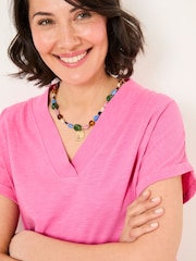 ורוד - FatFace 100% Organic Cotton V-Neck T-Shirt - Image 3 of 5