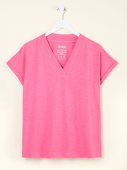 ורוד - FatFace 100% Organic Cotton V-Neck T-Shirt - Image 5 of 5