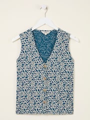 FatFace Joni Teal Blue Shibori Jersey Waistcoat - Image 11 of 11
