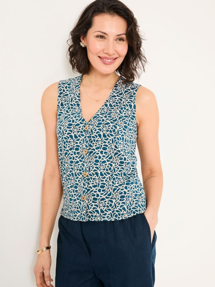 FatFace Joni Teal Blue Shibori Jersey Waistcoat - Image 2 of 11