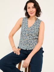 FatFace Joni Teal Blue Shibori Jersey Waistcoat - Image 6 of 11