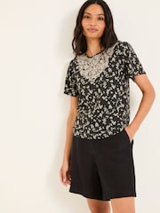 FatFace Leoni Black Mono Ditsy T Shirt - Image 1 of 5