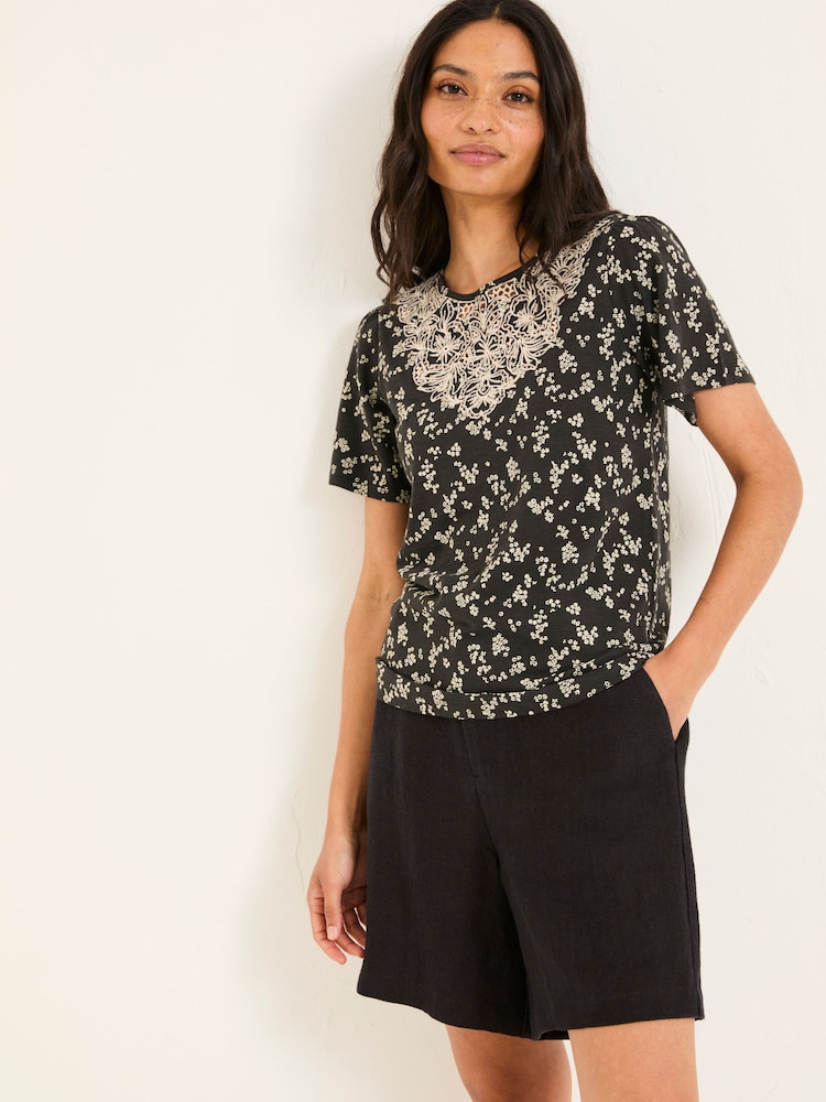 FatFace Leoni Black Mono Ditsy T Shirt - Image 1 of 5