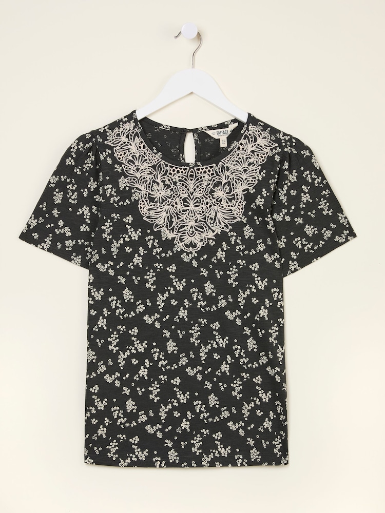 FatFace Leoni Black Mono Ditsy T Shirt - Image 5 of 5