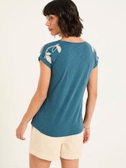 FatFace Ivy Teal Blue Embroidered T-Shirt - Image 2 of 5