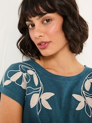 FatFace Ivy Teal Blue Embroidered T-Shirt - Image 3 of 5