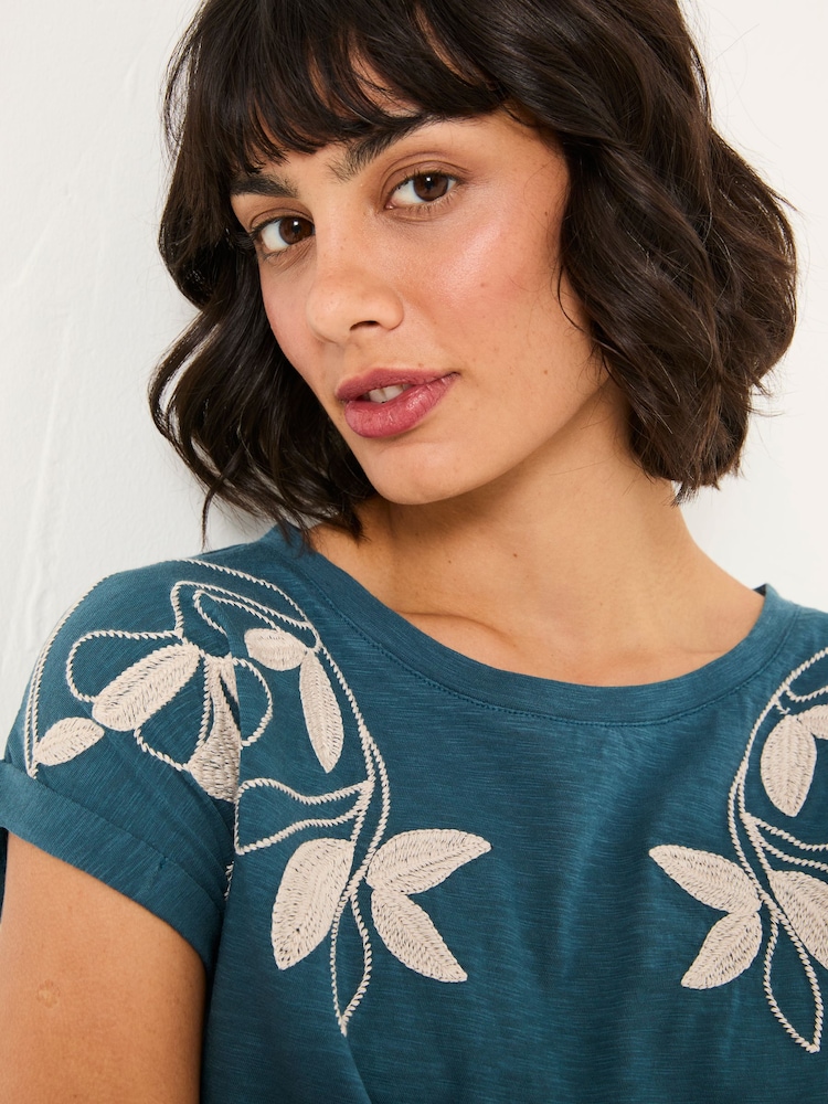 FatFace Ivy Teal Blue Embroidered T-Shirt - Image 3 of 5