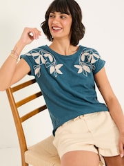 FatFace Ivy Teal Blue Embroidered T-Shirt - Image 4 of 5