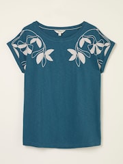 FatFace Ivy Teal Blue Embroidered T-Shirt - Image 5 of 5