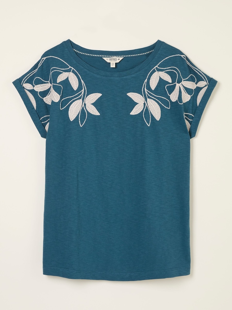 FatFace Ivy Teal Blue Embroidered T-Shirt - Image 5 of 5