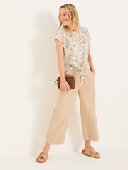 FatFace Ivory Linear Floral Tie Front Top - Image 3 of 5