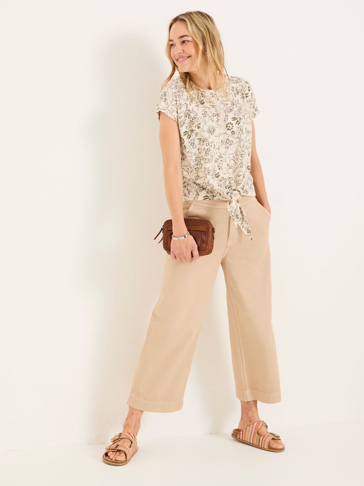 FatFace Ivory Linear Floral Tie Front Top - Image 3 of 5