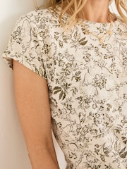 FatFace Ivory Linear Floral Tie Front Top - Image 4 of 5