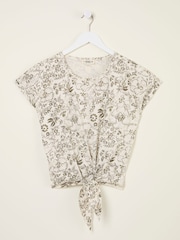 FatFace Ivory Linear Floral Tie Front Top - Image 5 of 5
