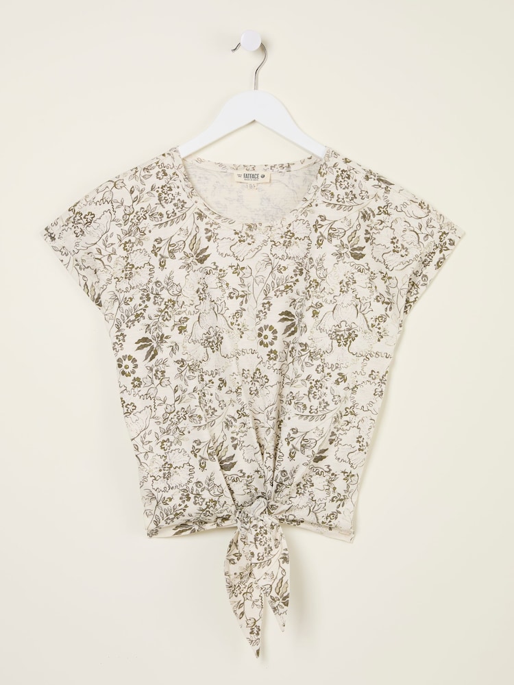 FatFace Ivory Linear Floral Tie Front Top - Image 5 of 5