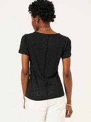FatFace Lena Black Linen Henley Top - Image 2 of 6