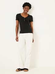 FatFace Lena Black Linen Henley Top - Image 3 of 6