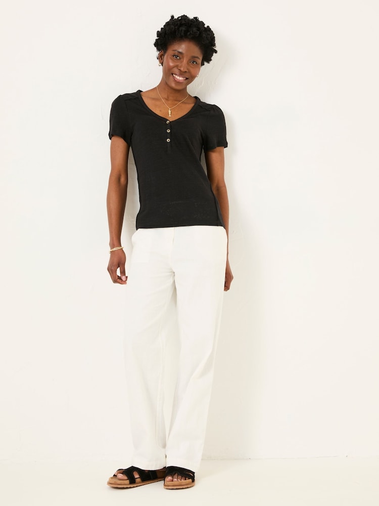 FatFace Lena Black Linen Henley Top - Image 3 of 6