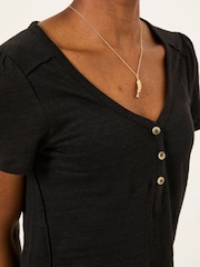 FatFace Lena Black Linen Henley Top - Image 5 of 6