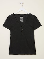 FatFace Lena Black Linen Henley Top - Image 6 of 6