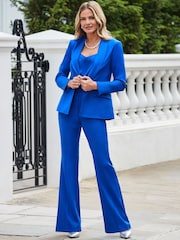 Sosandar Blue Button Detail Kick Flare Trousers - Image 1 of 5