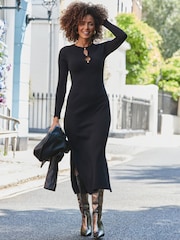 Sosandar Black Cut Out Gold Button Detail Midaxi Dress - Image 1 of 5