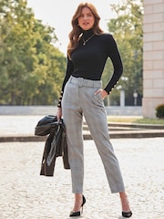 Sosandar Grey Checked Print Belted Tapered Trousers - Image 1 of 5